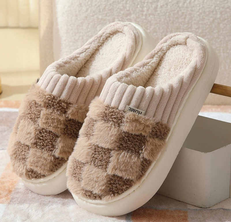 Women's Slippers Fluffy Textile Checked