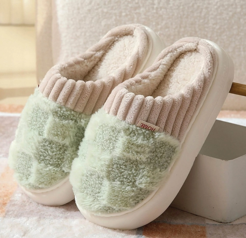Women's Slippers Fluffy Textile Checked