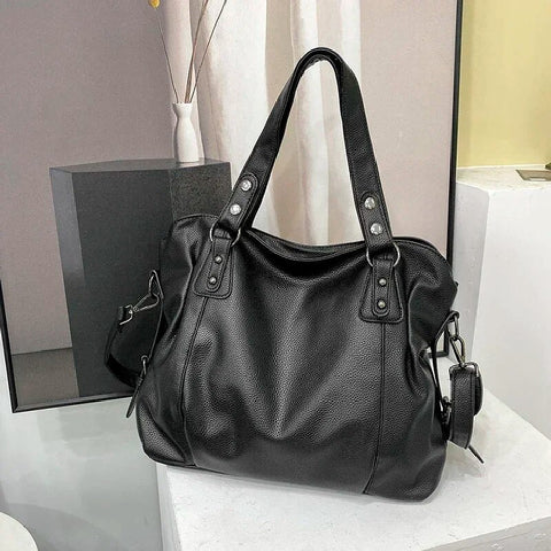 Leather Women's Shoulder Bag – Large Elegant Handbag with Zipper