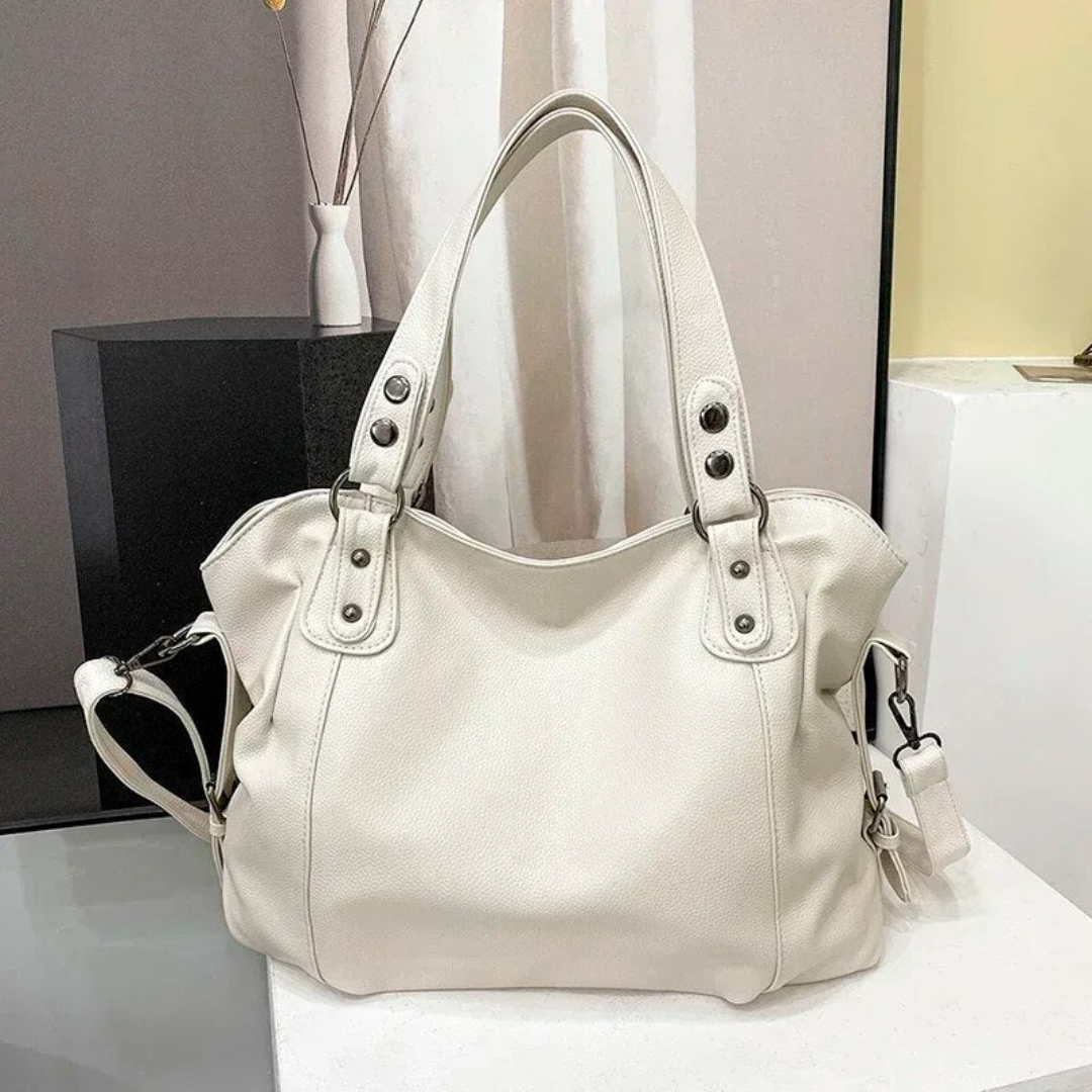 Leather Women's Shoulder Bag – Large Elegant Handbag with Zipper