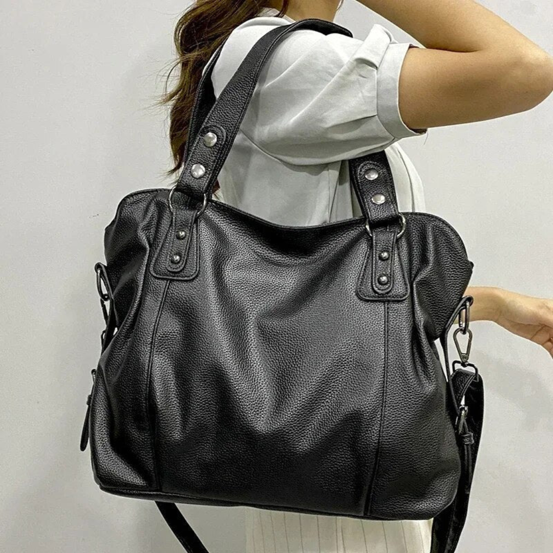Leather Women's Shoulder Bag – Large Elegant Handbag with Zipper