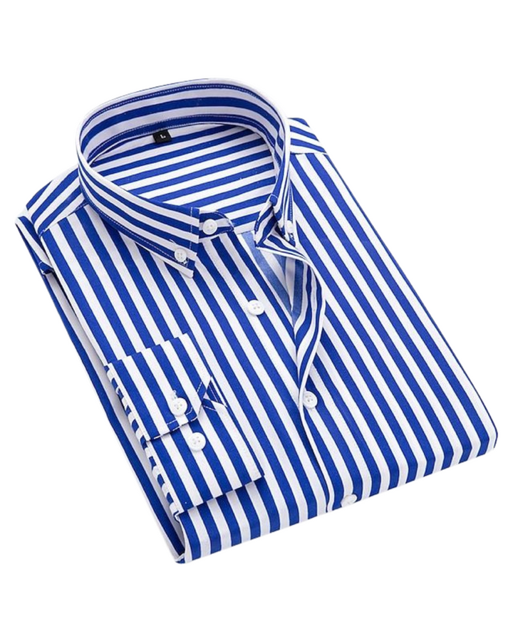 Men's Striped Long Sleeve Slim Fit Shirt – Button-Down Collar Shirt