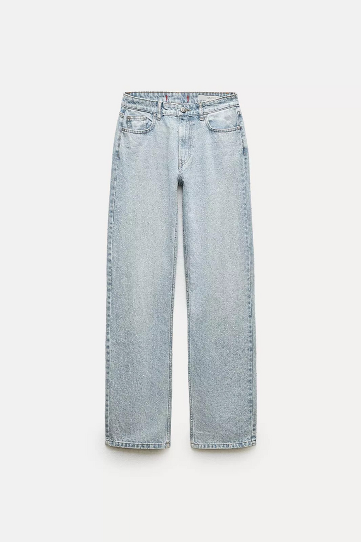 Gerade Damenjeans mit hoher Taille aus Baumwolle im Vintage-Look