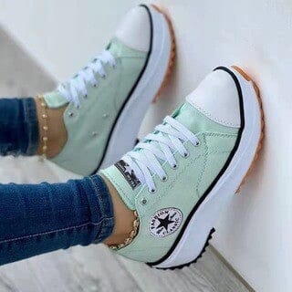 Damskie sneakersy Star Patch na platformie z sznurowaniem – swobodne masywne tenisówki z płótna