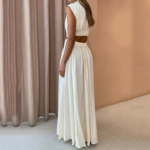 Robe Maxi Femme – Polyester – Sans Manches avec Col Haut – Élégante pour l'Été