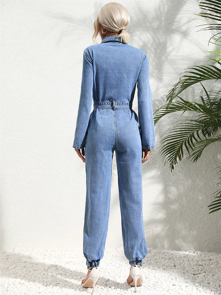 Premium women's denim jumpsuit – sleeveless one-piece overall