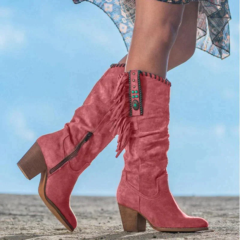 Bottes western pour femmes en cuir vegan avec franges – look boho