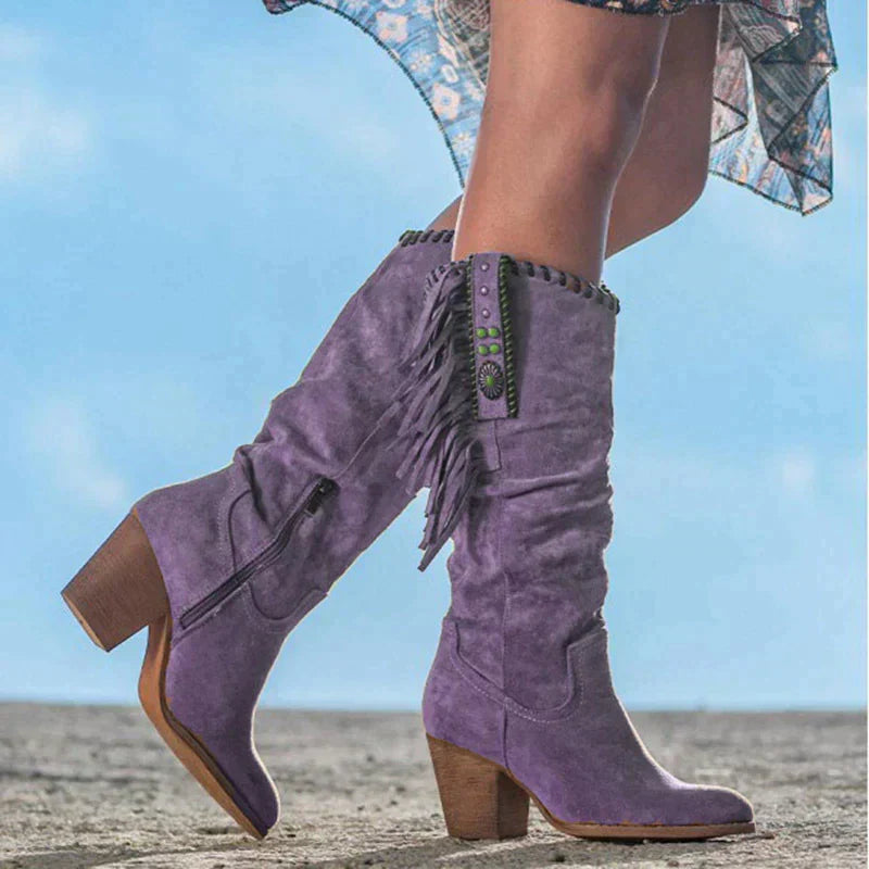 Bottes western pour femmes en cuir vegan avec franges – look boho