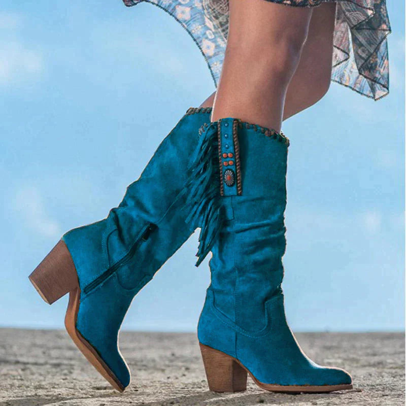 Bottes western pour femmes en cuir vegan avec franges – look boho