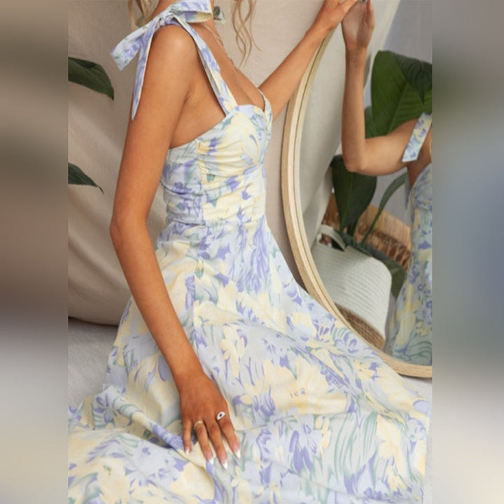 Floral summer midi dress – sleeveless, tie straps, lightweight material