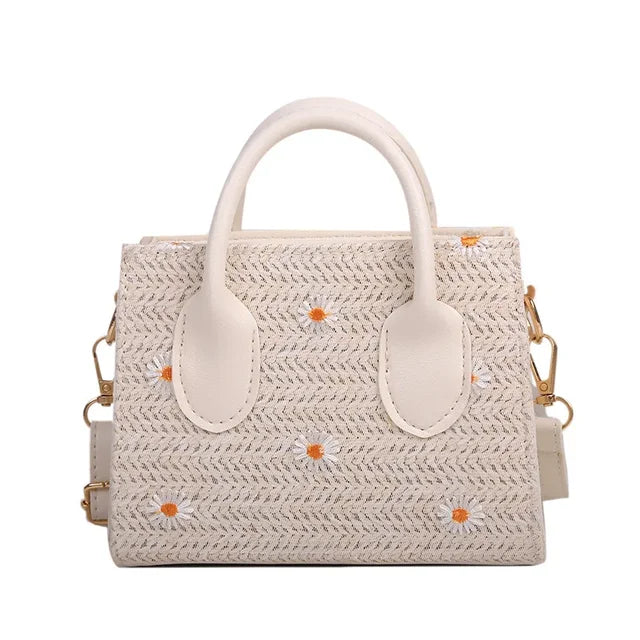 Sac en paille pour femmes – Sac à main tressé avec des accents floraux