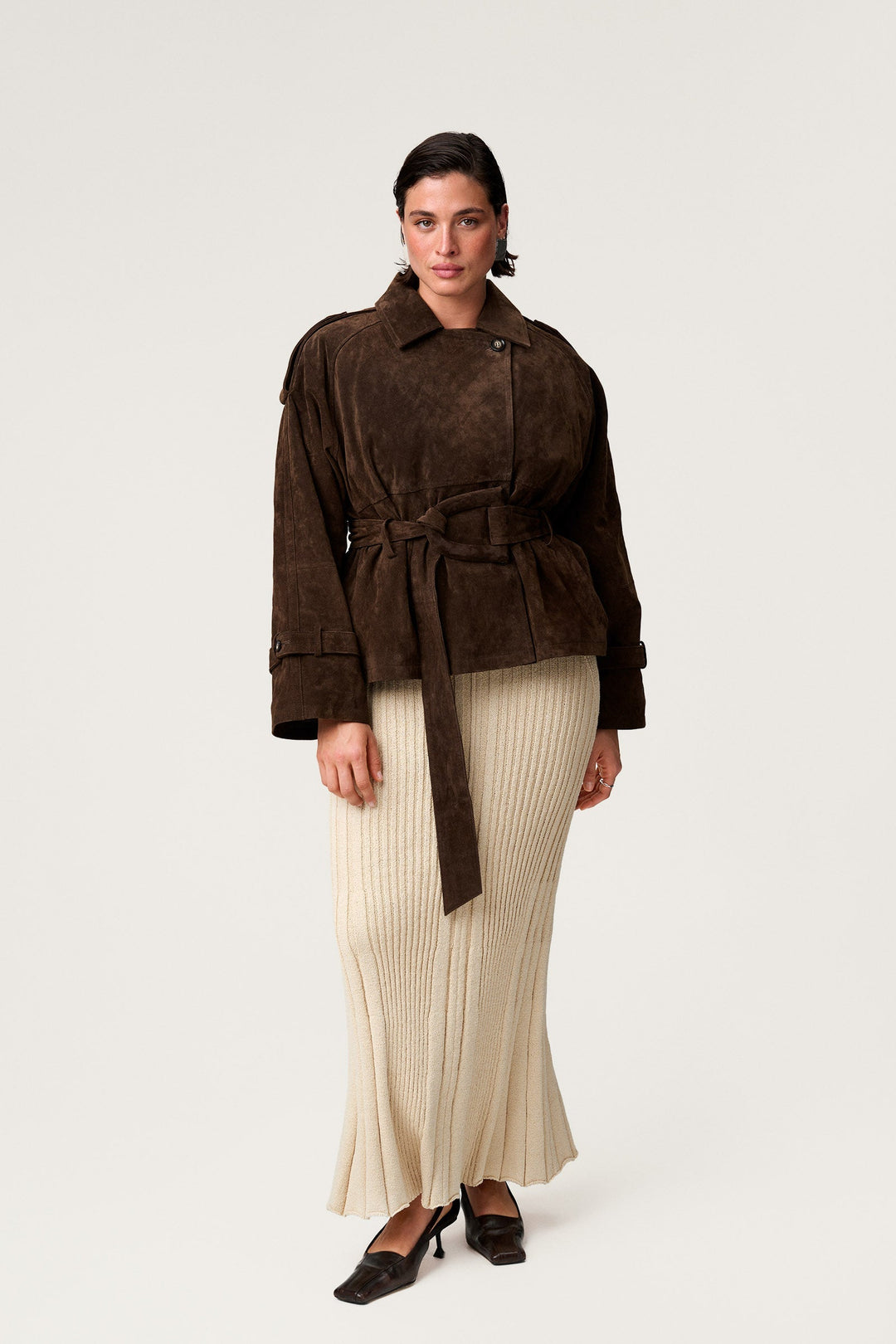 Trench-coat court pour femme, marron foncé