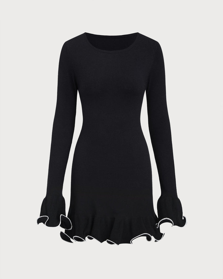Women's Fitted Long-Sleeve Mini Dress with Ruched Hem