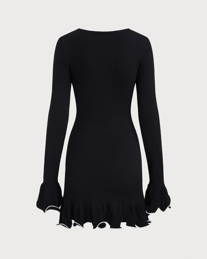 Women's Fitted Long-Sleeve Mini Dress with Ruched Hem