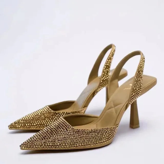 Elegant Black Glitter Slingback Pumps – Vegan Leather, Pointed