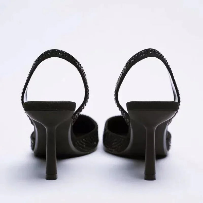 Elegant Black Glitter Slingback Pumps – Vegan Leather, Pointed