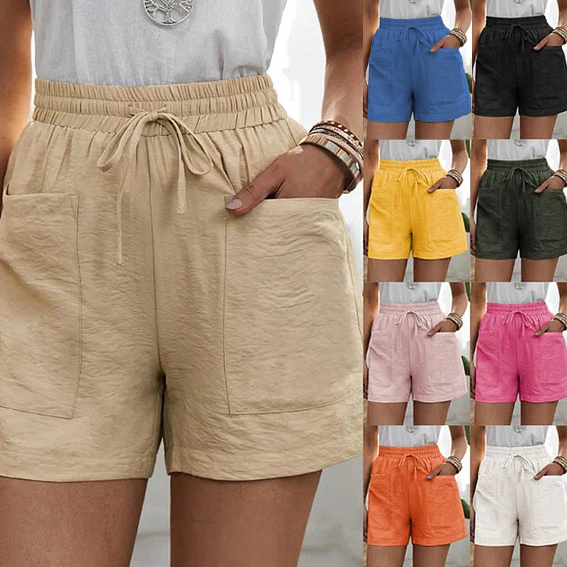 Women's linen shorts with high waist and drawstring – airy for the summer