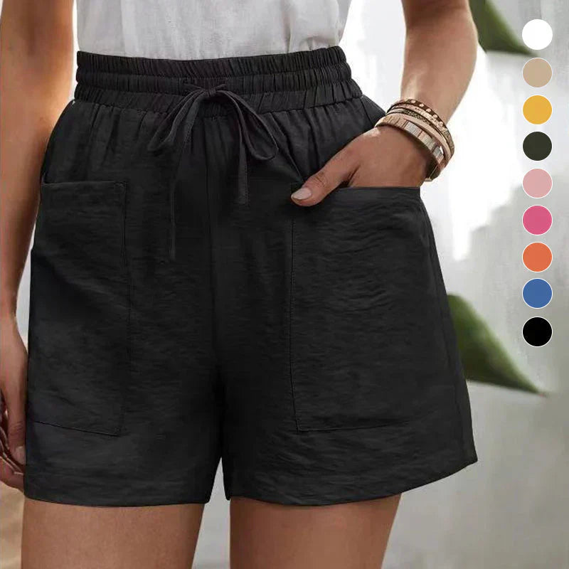 Women's linen shorts with high waist and drawstring – airy for the summer
