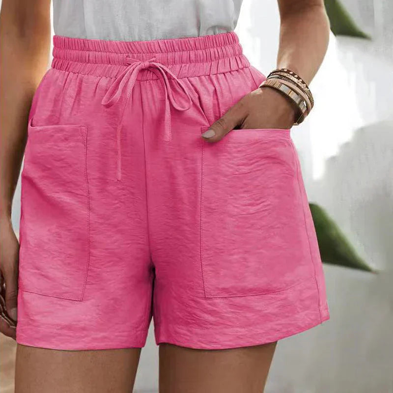 Women's linen shorts with high waist and drawstring – airy for the summer