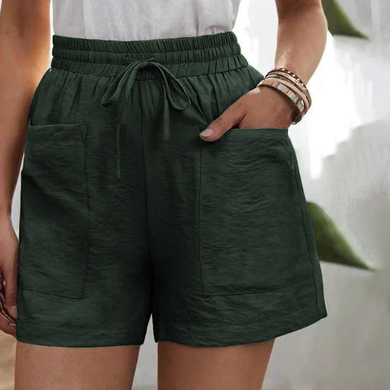 Women's linen shorts with high waist and drawstring – airy for the summer