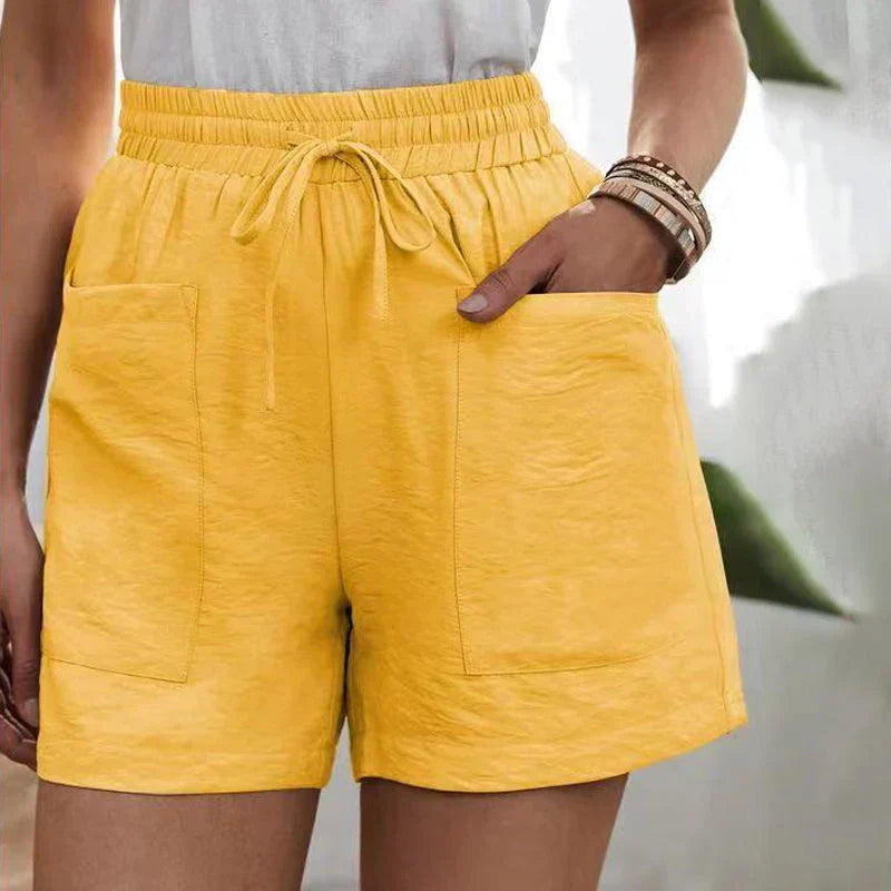 Women's linen shorts with high waist and drawstring – airy for the summer