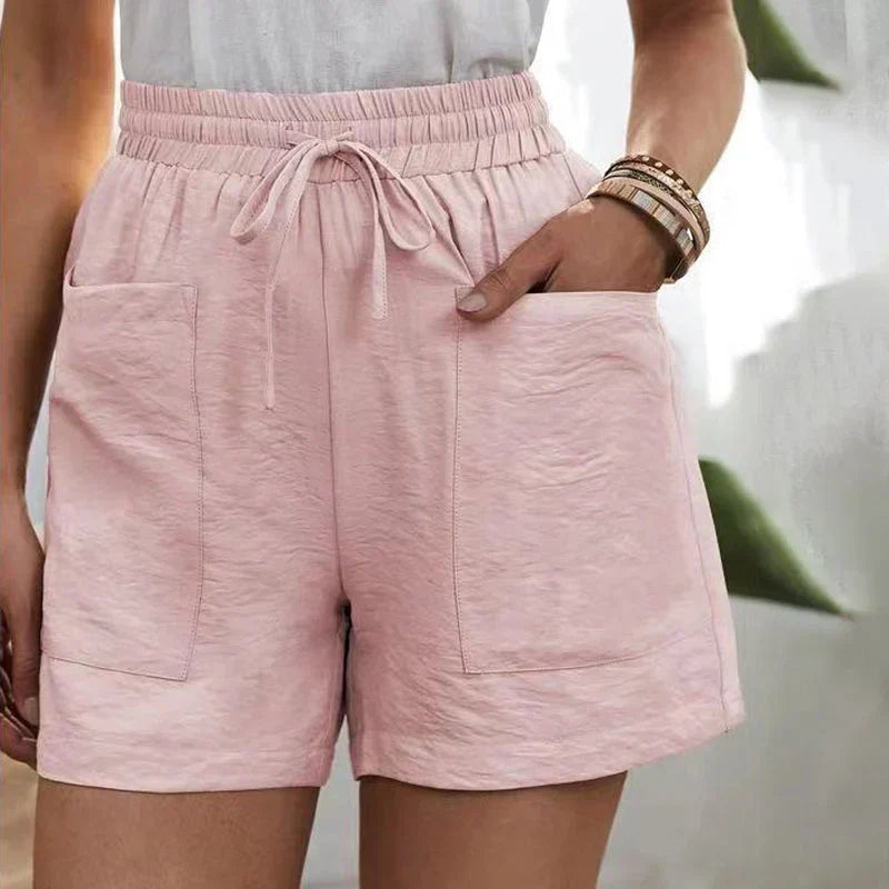 Women's linen shorts with high waist and drawstring – airy for the summer