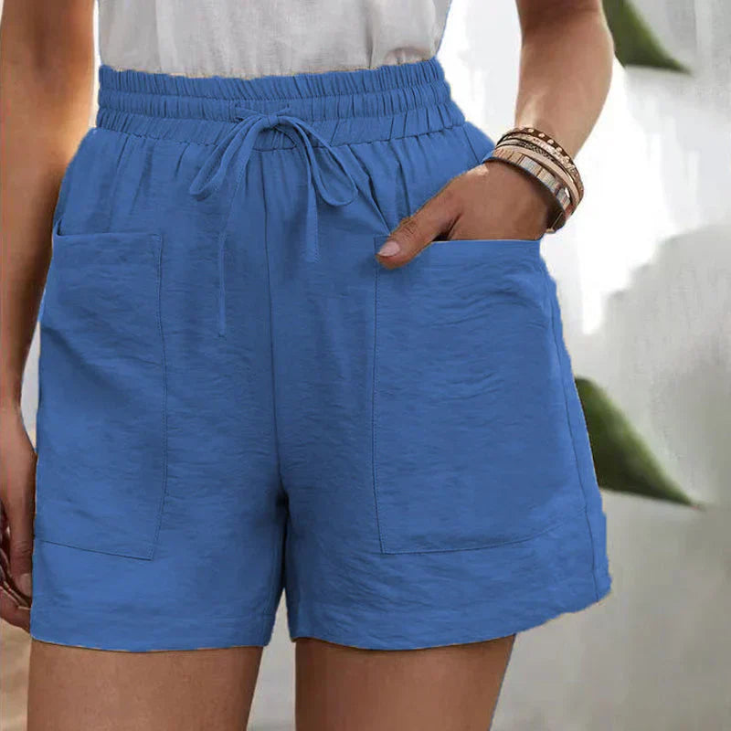 Women's linen shorts with high waist and drawstring – airy for the summer
