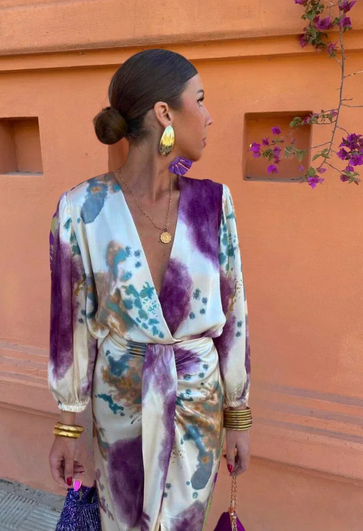 Damen Langarm Wickel-Midikleid - Eleganter Stil Für Besondere Anlässe