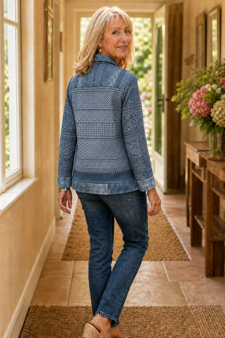 Damen Bluse Mit Denim Patchwork Und Strick