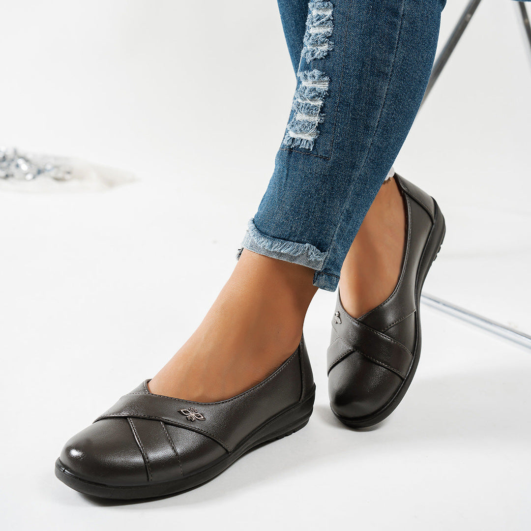 Damen Schwarze Geschlossene Leder Ballerinas – Bequeme Slip-On Schuhe