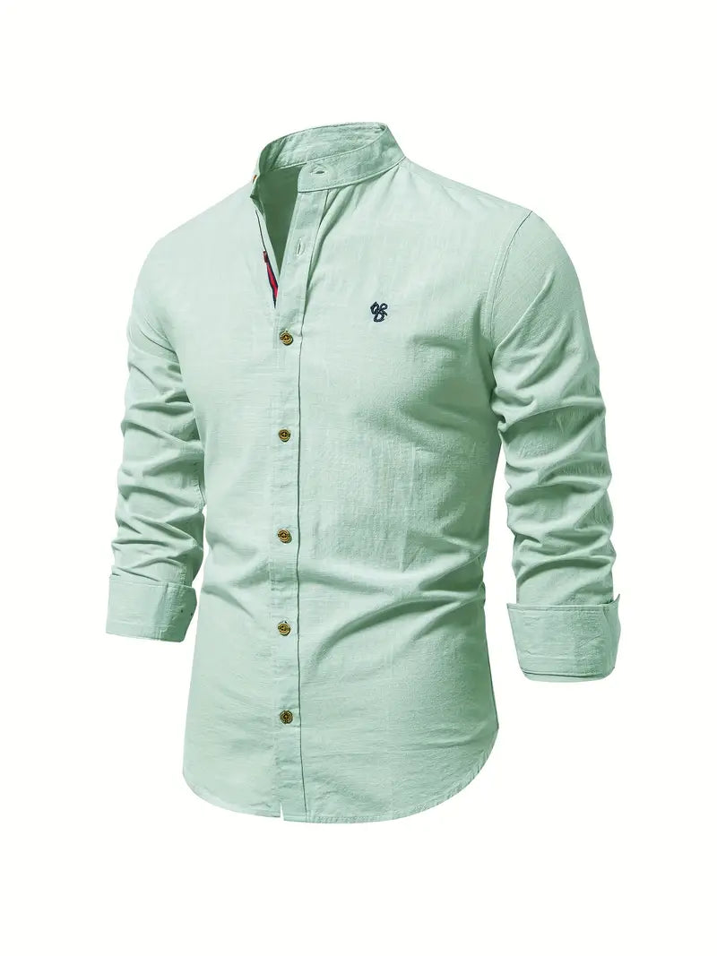 Men's Stand Collar Button-Down Shirt - Stylish Long Sleeve