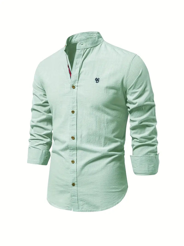 Men's Stand Collar Button-Down Shirt - Stylish Long Sleeve
