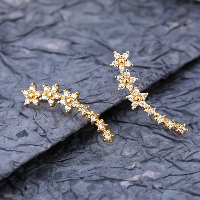 Women's Sparkling Clip-On Earrings with Flower and Star Motif – Elegant Jewelry
