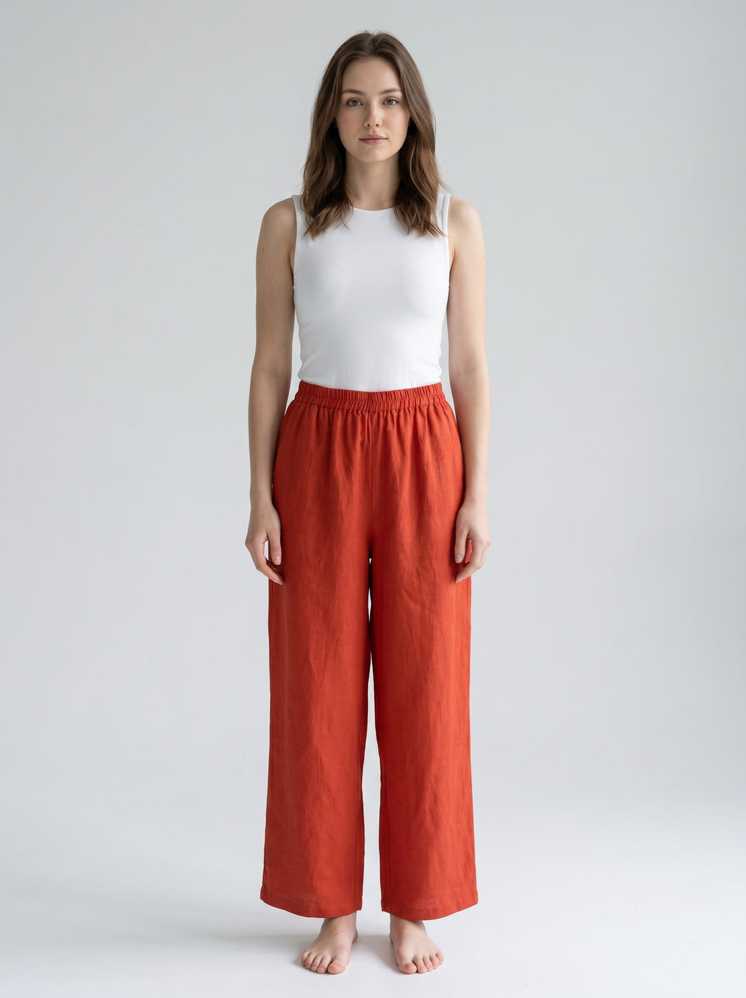 Model voorkant rote Leinenhose