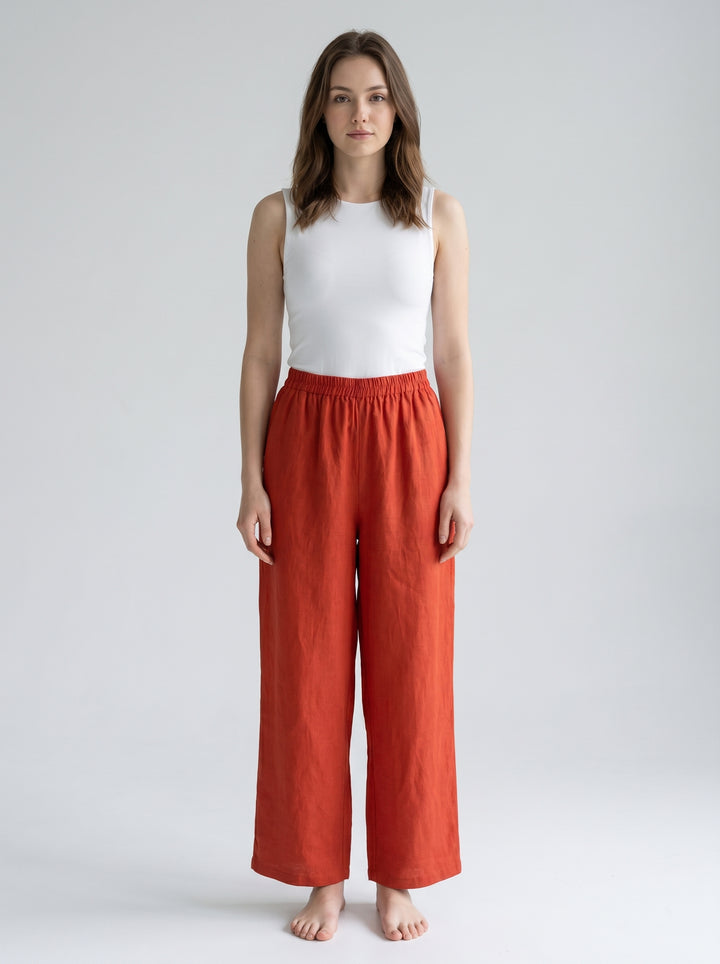 Model voorkant rote Leinenhose