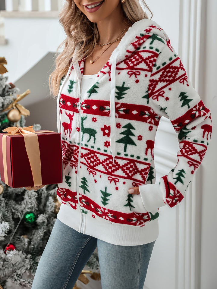 Coraline | Damen Kapuzen-Cardigan mit Weihnachtsmuster