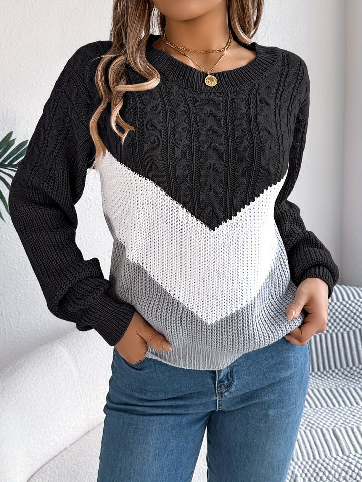 Blythe | Damen Pullover Color-Block mit Rundhalsausschnitt