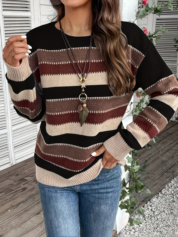 Maren | Damen Pullover gestreift mit Rundhalsausschnitt