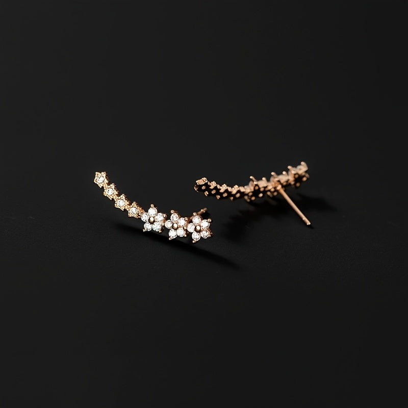 Women's Sparkling Clip-On Earrings with Flower and Star Motif – Elegant Jewelry