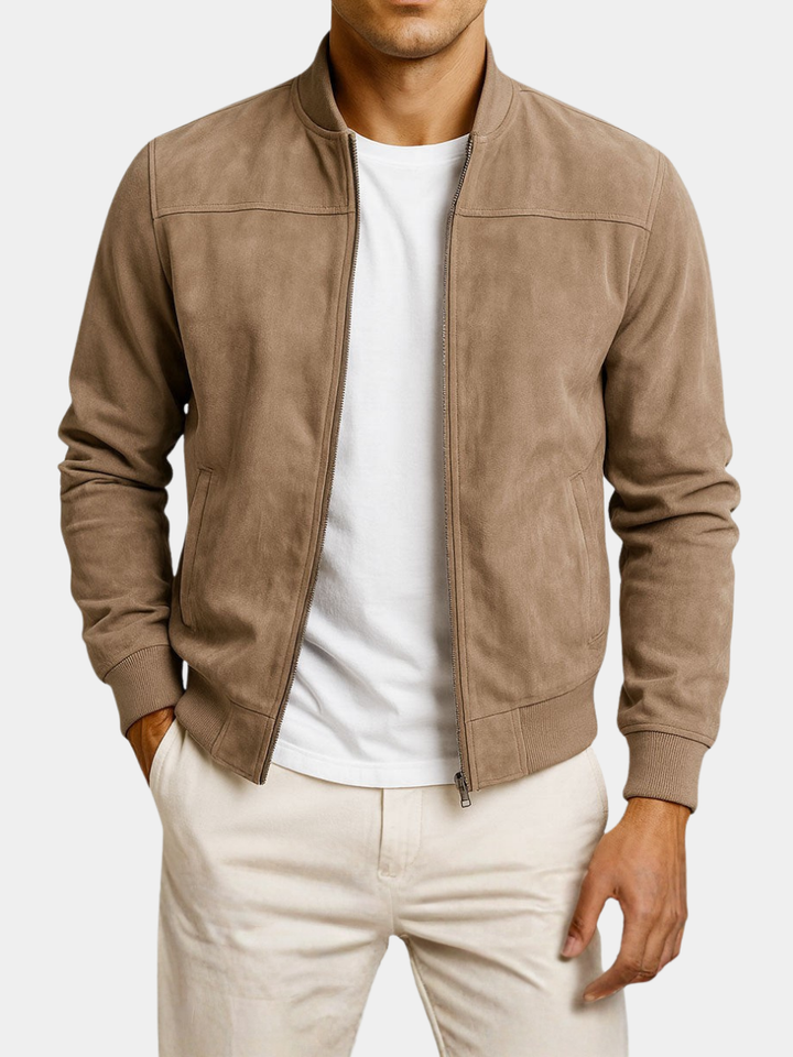 Chaqueta de ante para hombre con cremallera y manga larga – Chaqueta casual de corte ajustado