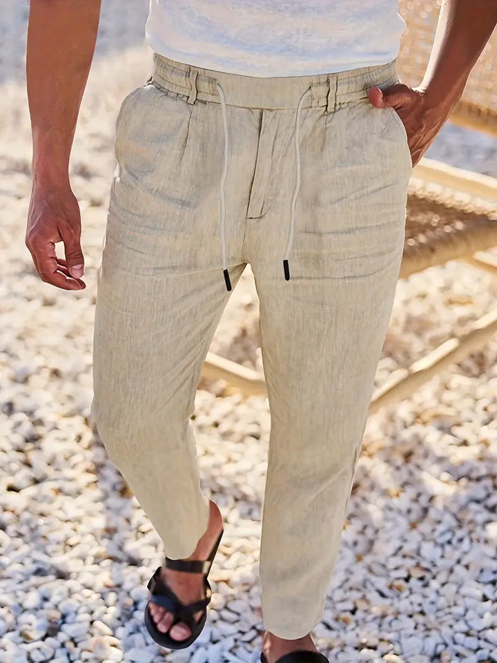 Men's Wide-Cut Linen Pants – Casual Summer Pants with Drawstring