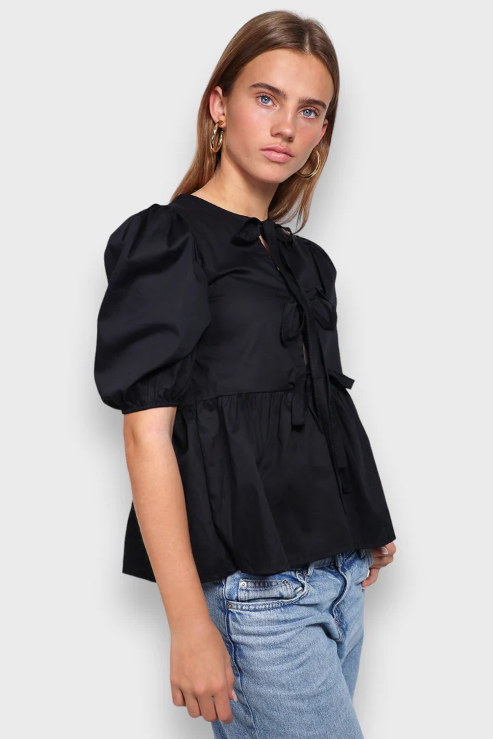 Women's blouse with puff sleeves – leopard print – V-neck – loose fit