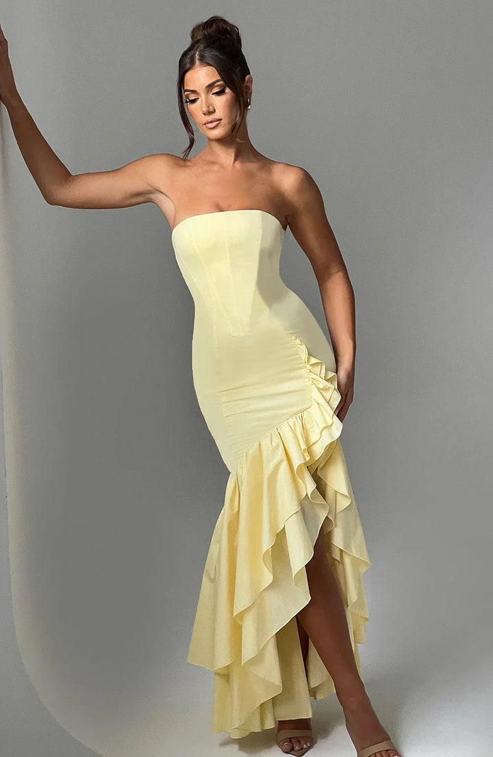 Elegantes ärmelloses Maxikleid mit Schnürdetail & Schlitz – Abendkleid