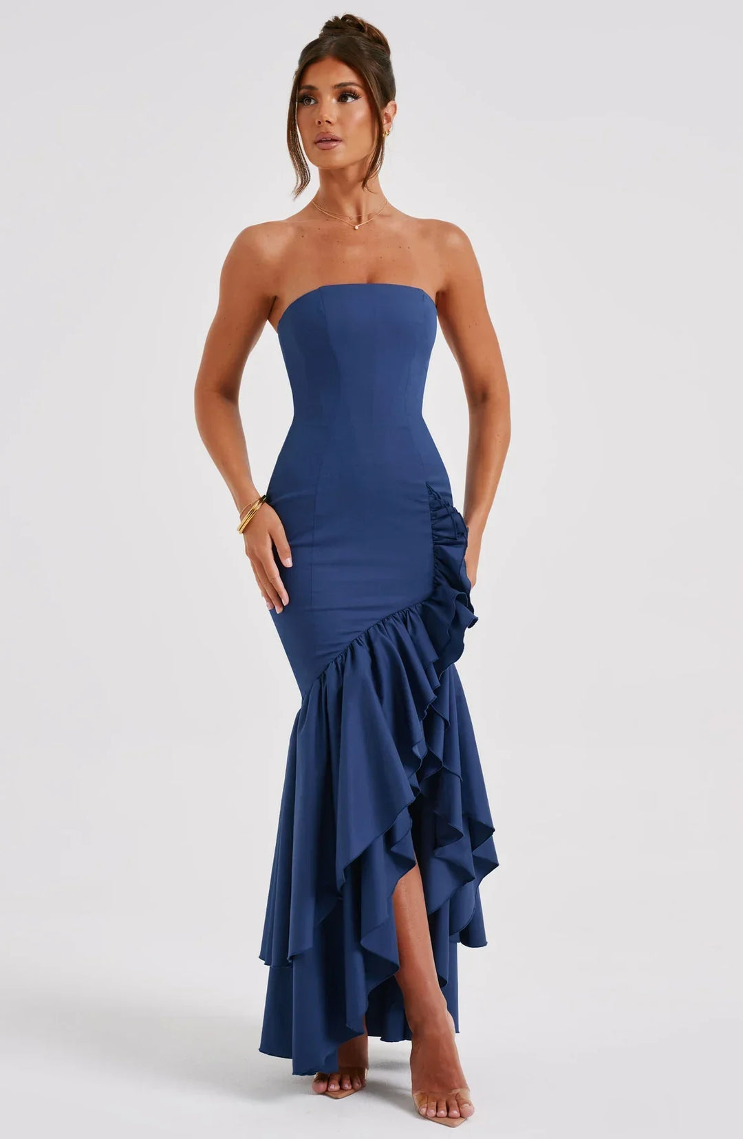 Elegantes ärmelloses Maxikleid mit Schnürdetail & Schlitz – Abendkleid