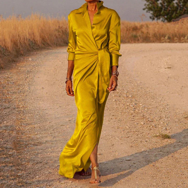 Robe maxi femme en chiffon avec effet drapé et manches longues