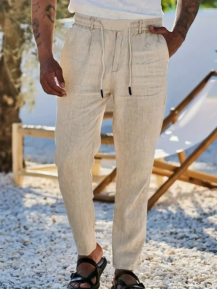 Men's Wide-Cut Linen Pants – Casual Summer Pants with Drawstring