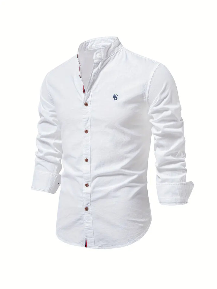 Men's Stand Collar Button-Down Shirt - Stylish Long Sleeve
