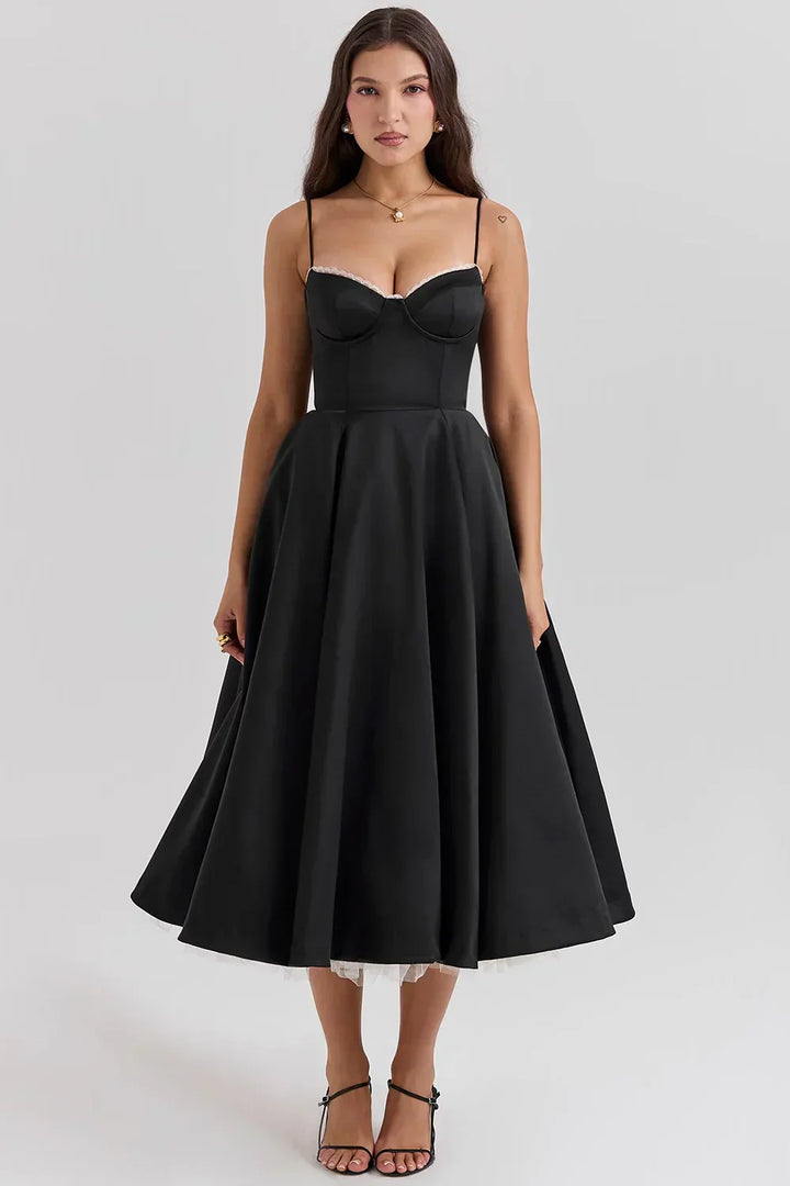 Women's Sleeveless Corset Midi Dress - Elegant Dinner Party Style