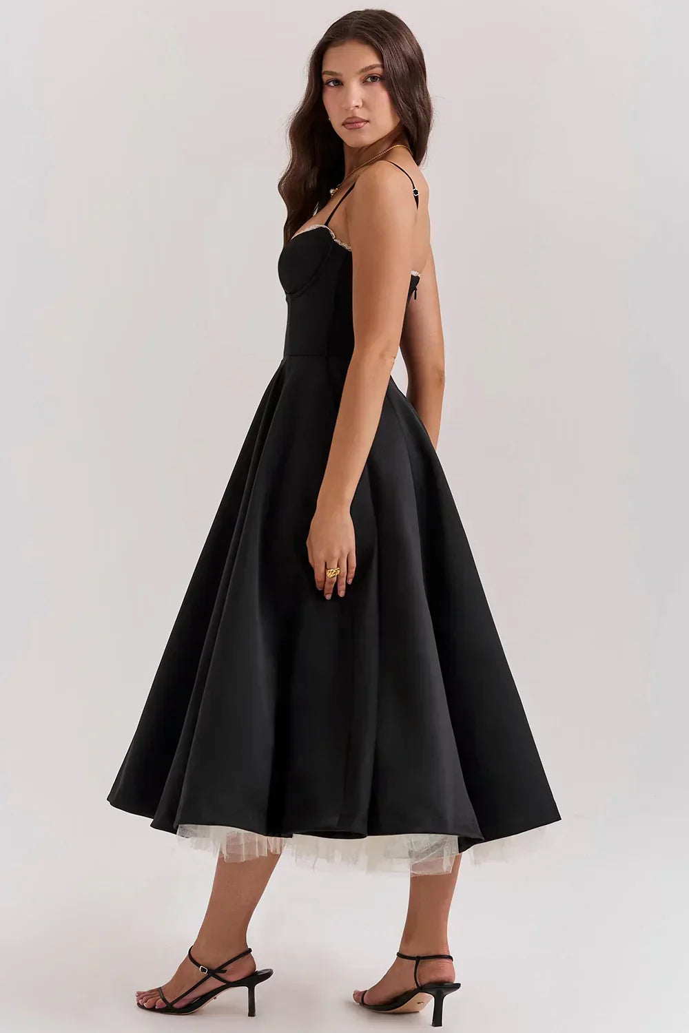 Women's Sleeveless Corset Midi Dress - Elegant Dinner Party Style