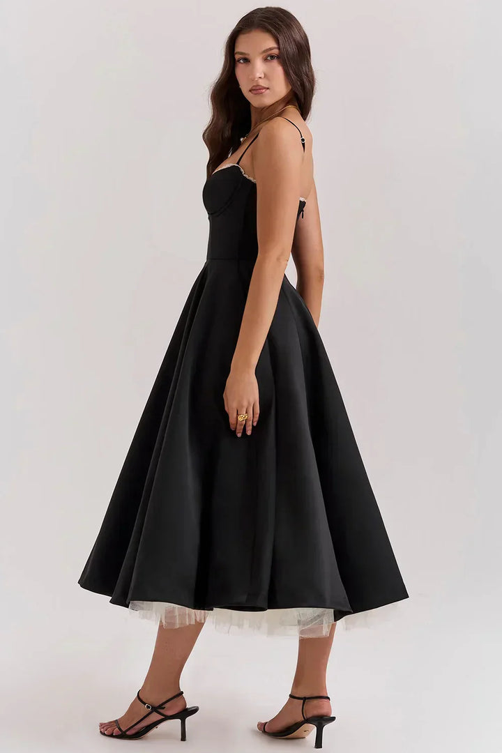 Women's Sleeveless Corset Midi Dress - Elegant Dinner Party Style